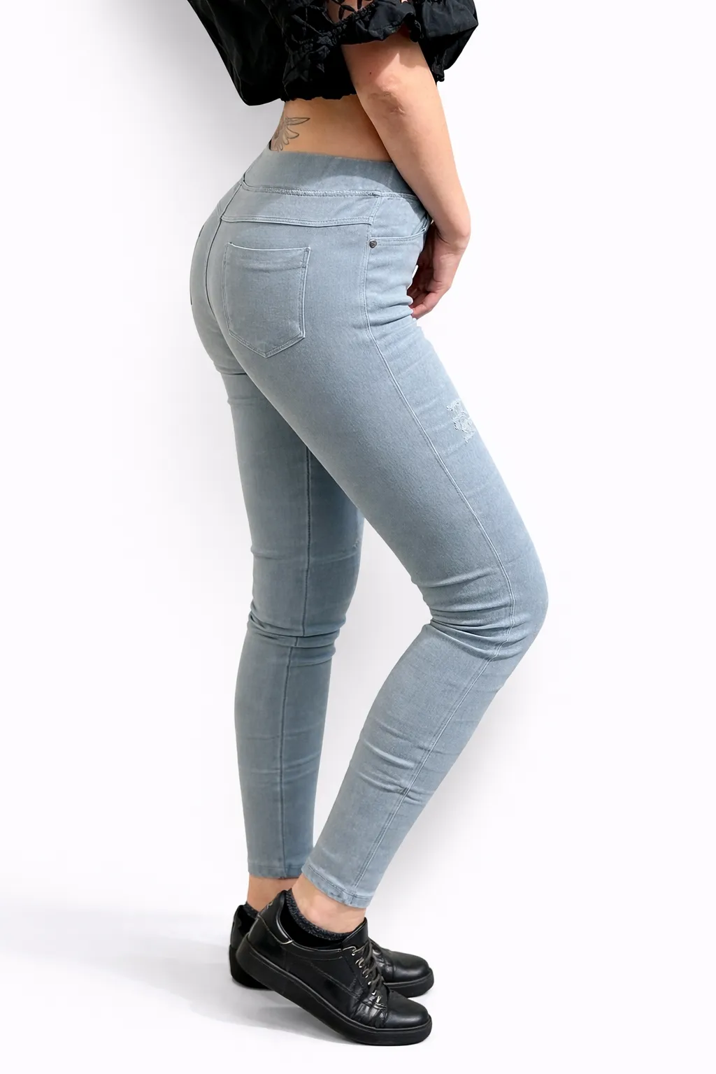 KLAUDIE - trhané džegíny - šedomodrá, velikost S/M