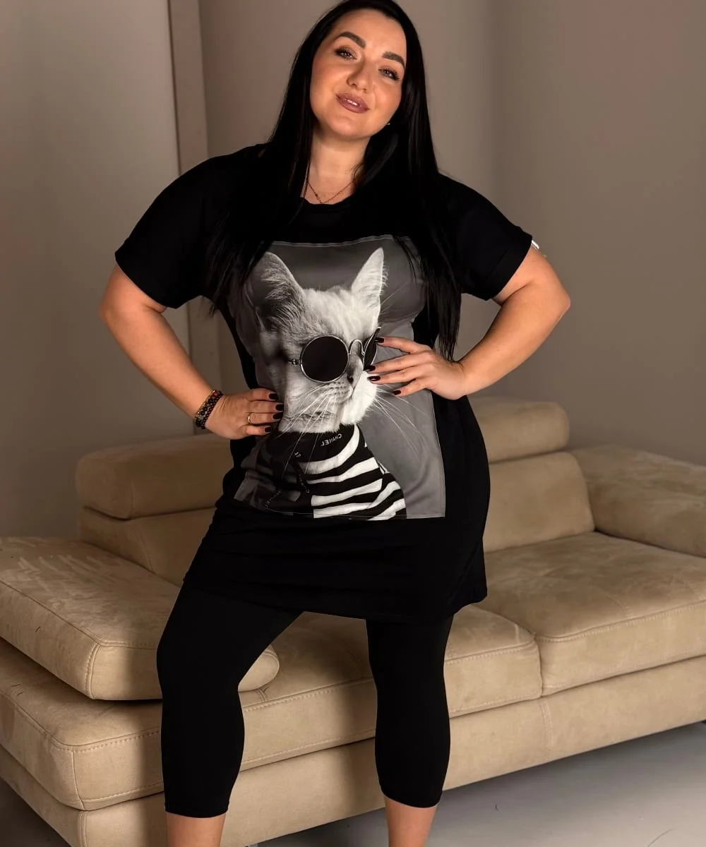 Catish - PLUS SIZE tunika s kočičím potiskem, sedne do velikosti 48