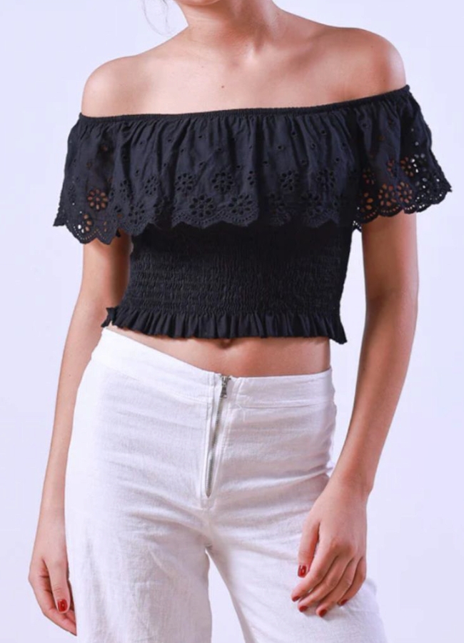 Ažurový crop top Noemi - černá, velikost sedne od S do XL