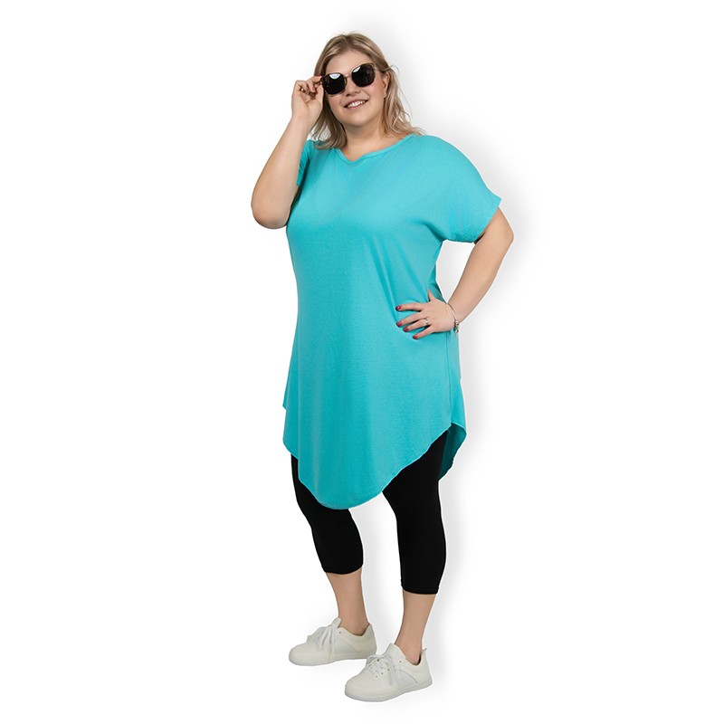 Bellisima - tunika s páskem - tyrkysová, sedne od velikosti L do XXXL