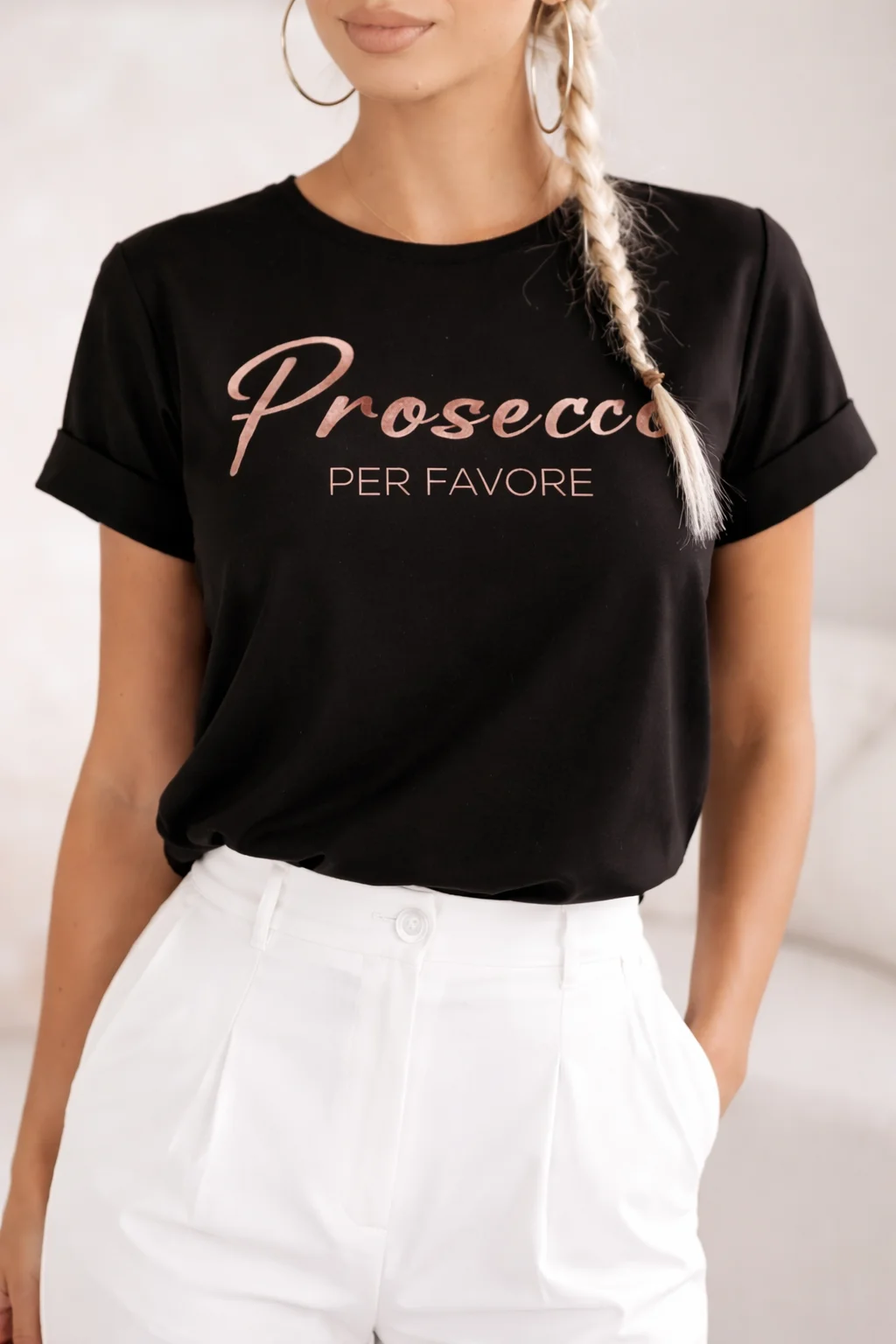 PROSECCO PER FAVORE tričko - černá, sedne od velikosti XS do M