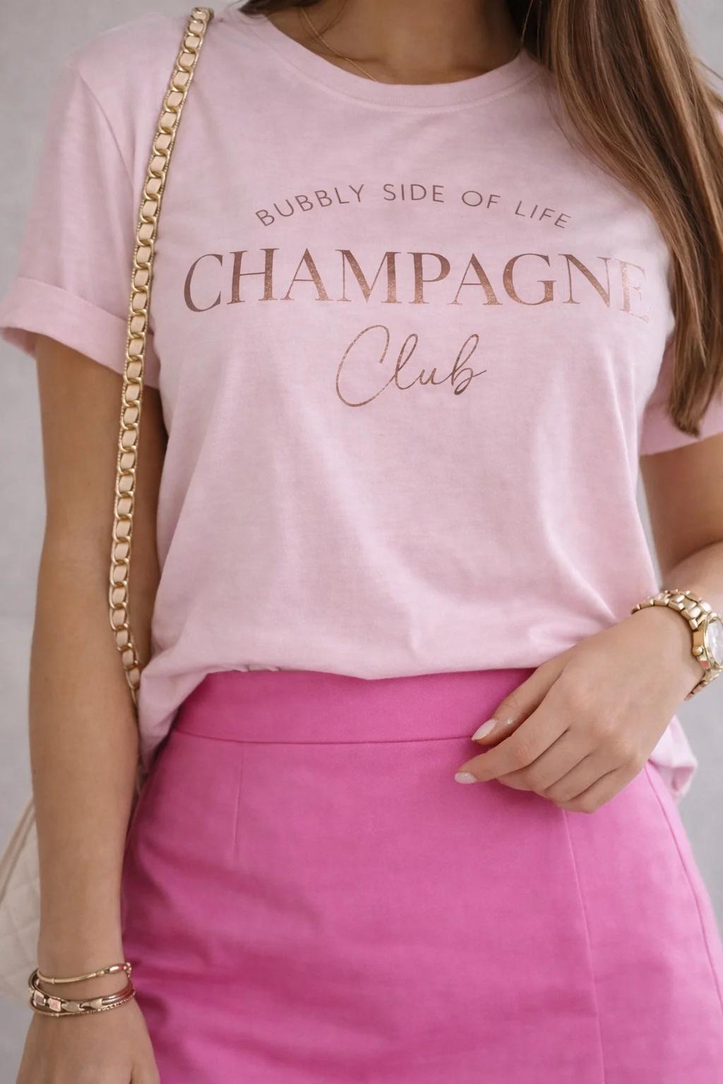 CHAMPAGNE CLUB tričko - růžová, sedne od velikosti XS do M