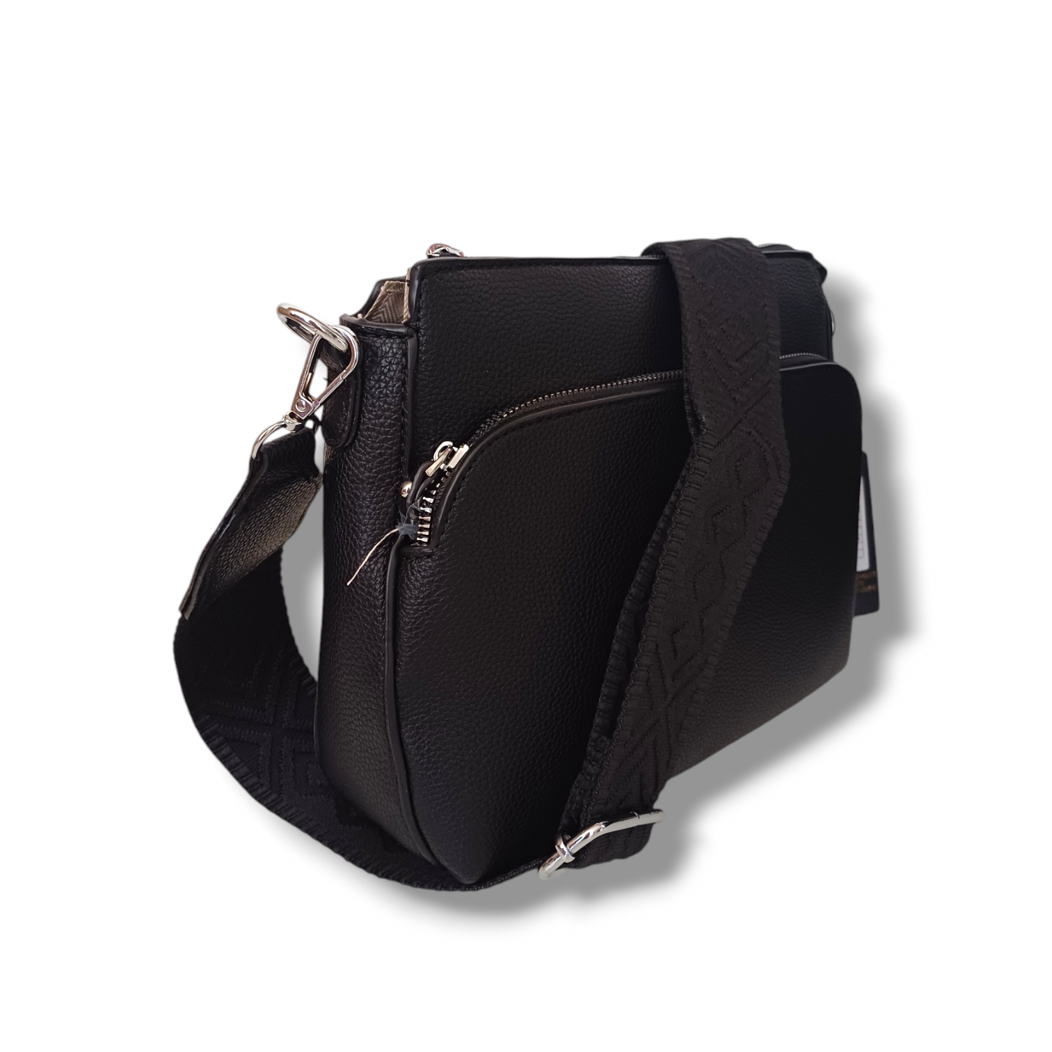 Ericka - černá crossbody kabelka - černý popruh se vzorem