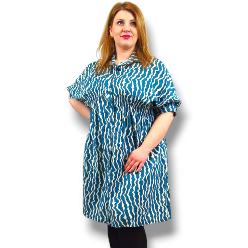 Clarissa - PLUS SIZE košilové šaty - tyrkysové, sednou do velikosti 54