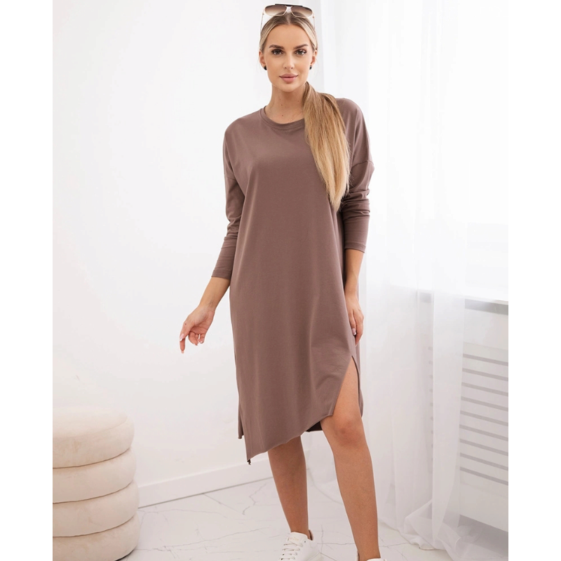 Tessa - oversize mikinové šaty s rozparkem - mocca, sedne do L