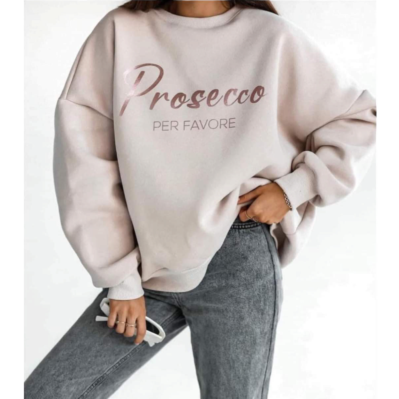 Oversize mikina Prosecco PER FAVORE - béžová, sedne až do velikosti 50