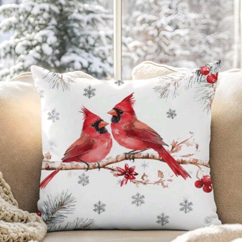 Vánoční povlak na polštář - LOVEBIRDS IN SNOW