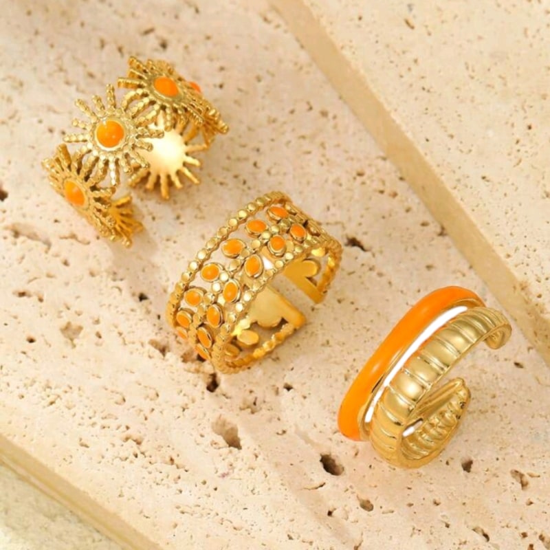 SUMMER TRIO - prsteny - chirurgická ocel, oranžová sada (3ks)