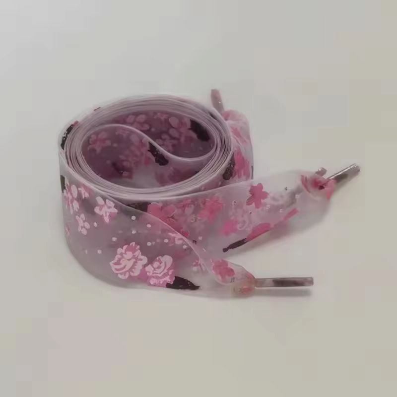 CHERRY LACES – tkaničky se vzorem třešňového květu - světlé - 120 cm