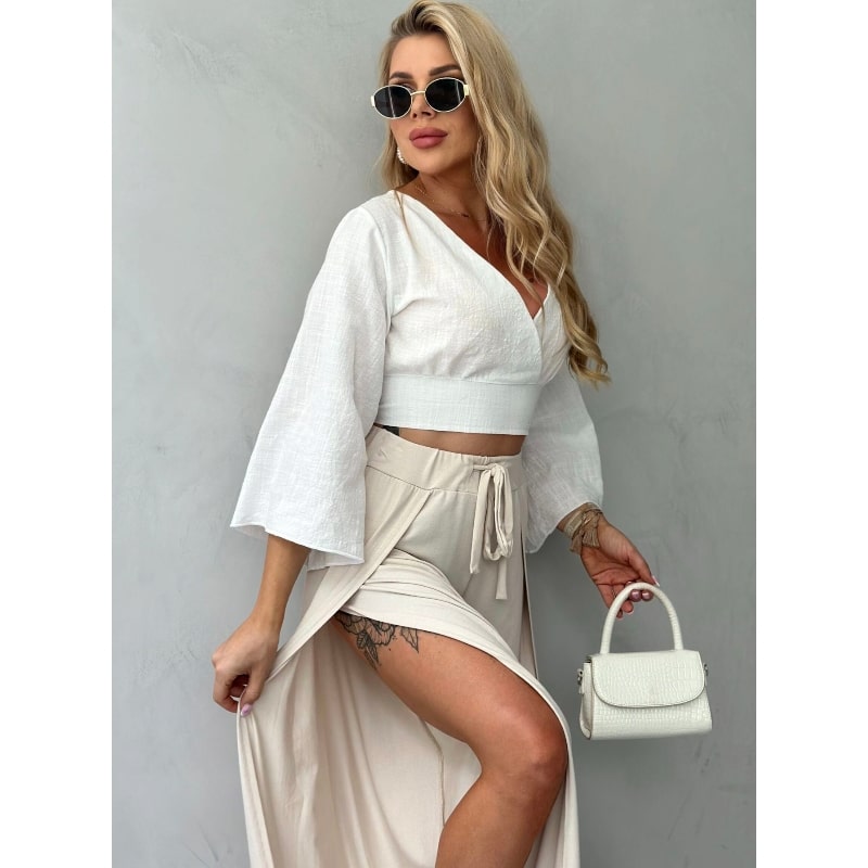 SILVIA - kalhoty s rozparky - béžová, velikost sedne od S do L
