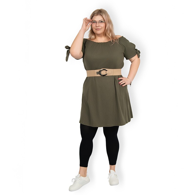 PLUS SIZE šaty Carmen - khaki, sednou do velikosti 50