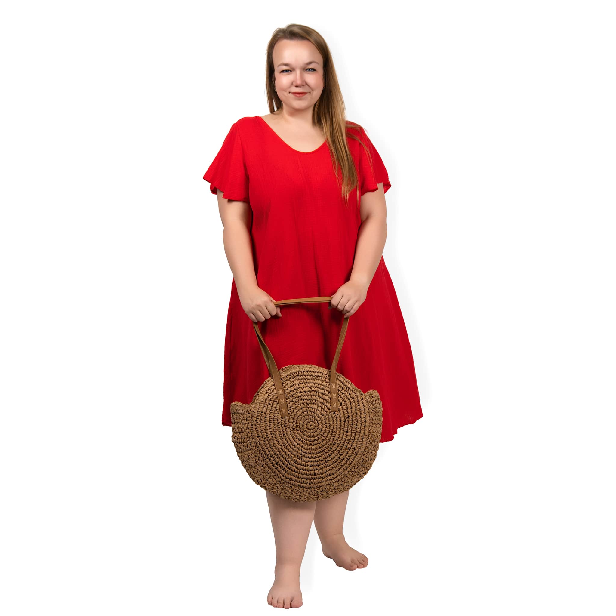 MAYA - mušelínové šaty PLUS SIZE - červená, sedne do 52