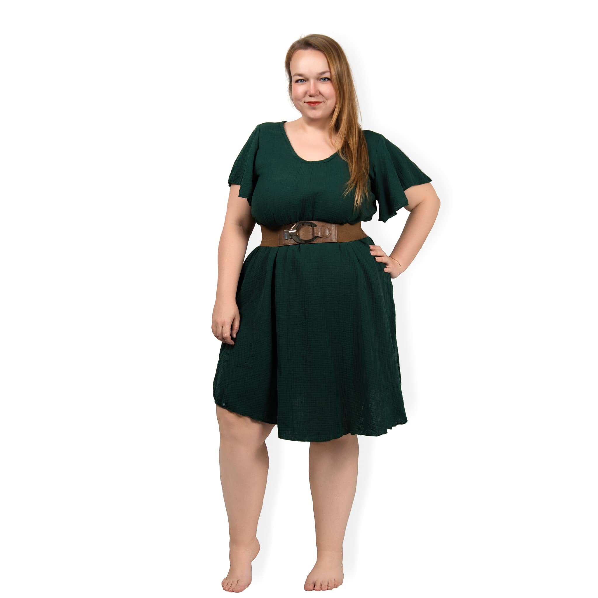 MAYA - mušelínové šaty PLUS SIZE - lahvově zelená, sedne do 52