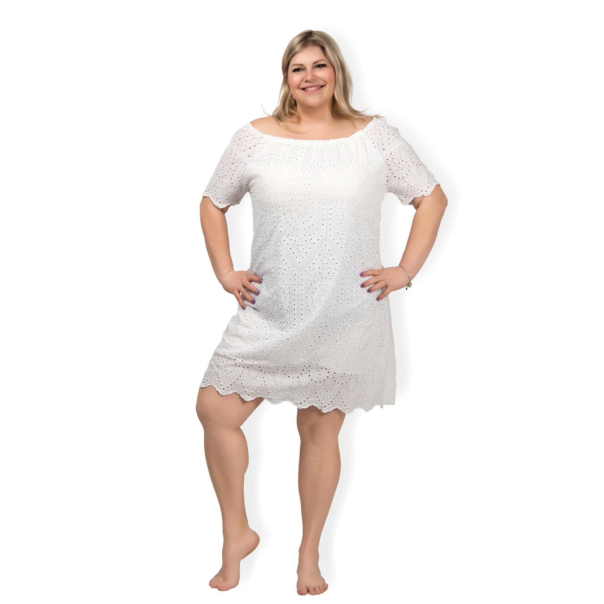 Leona - krajkové PLUS SIZE šaty - bílá, sednou do velikosti 50