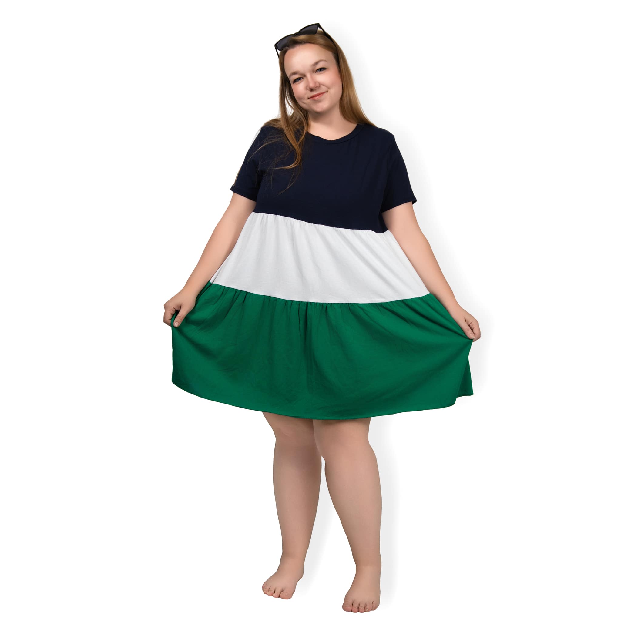 TRIO - pruhované PLUS SIZE šaty, sednou do velikosti 52
