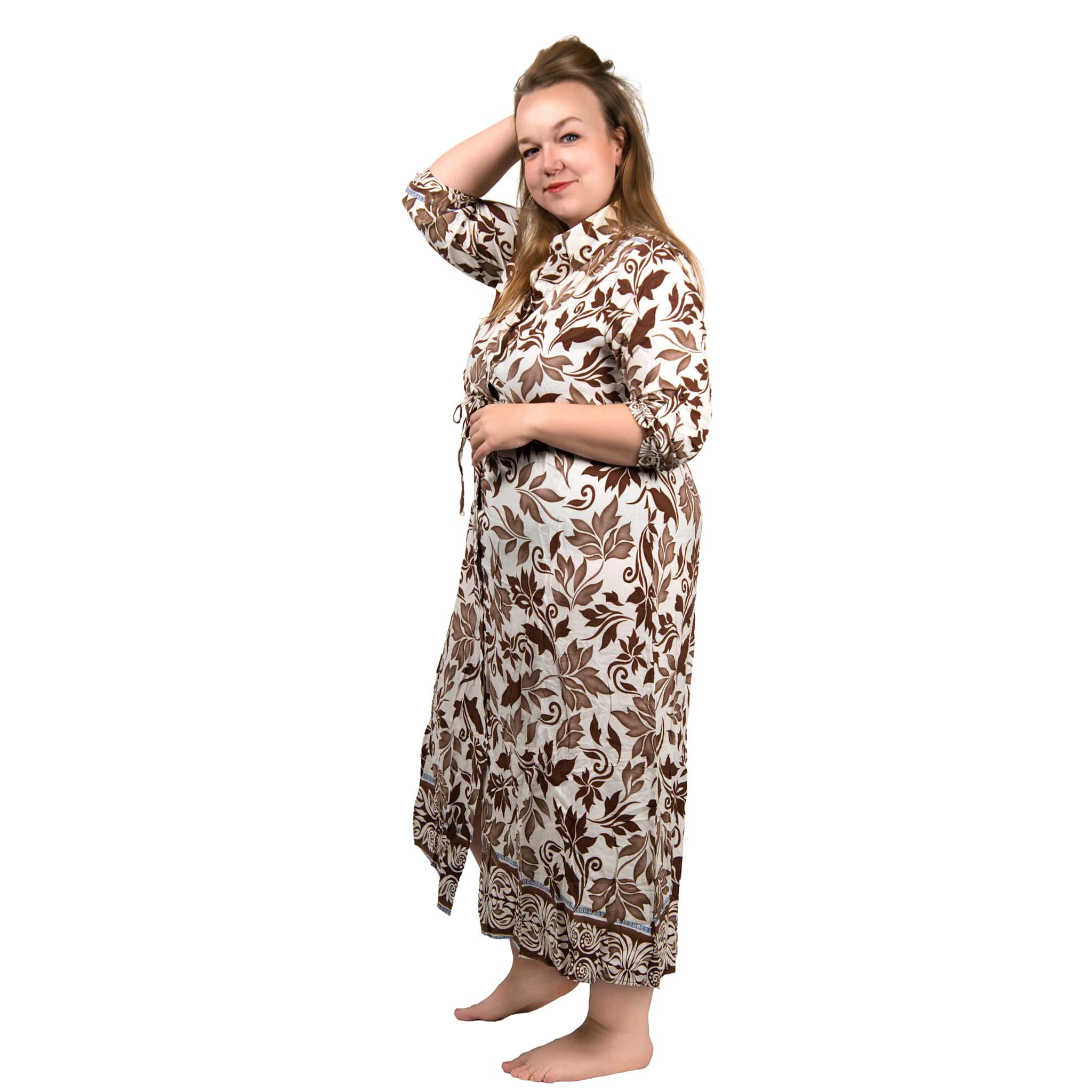 MARISOL - MAXI šaty s potiskem, hnědá, velikost XL/XXL