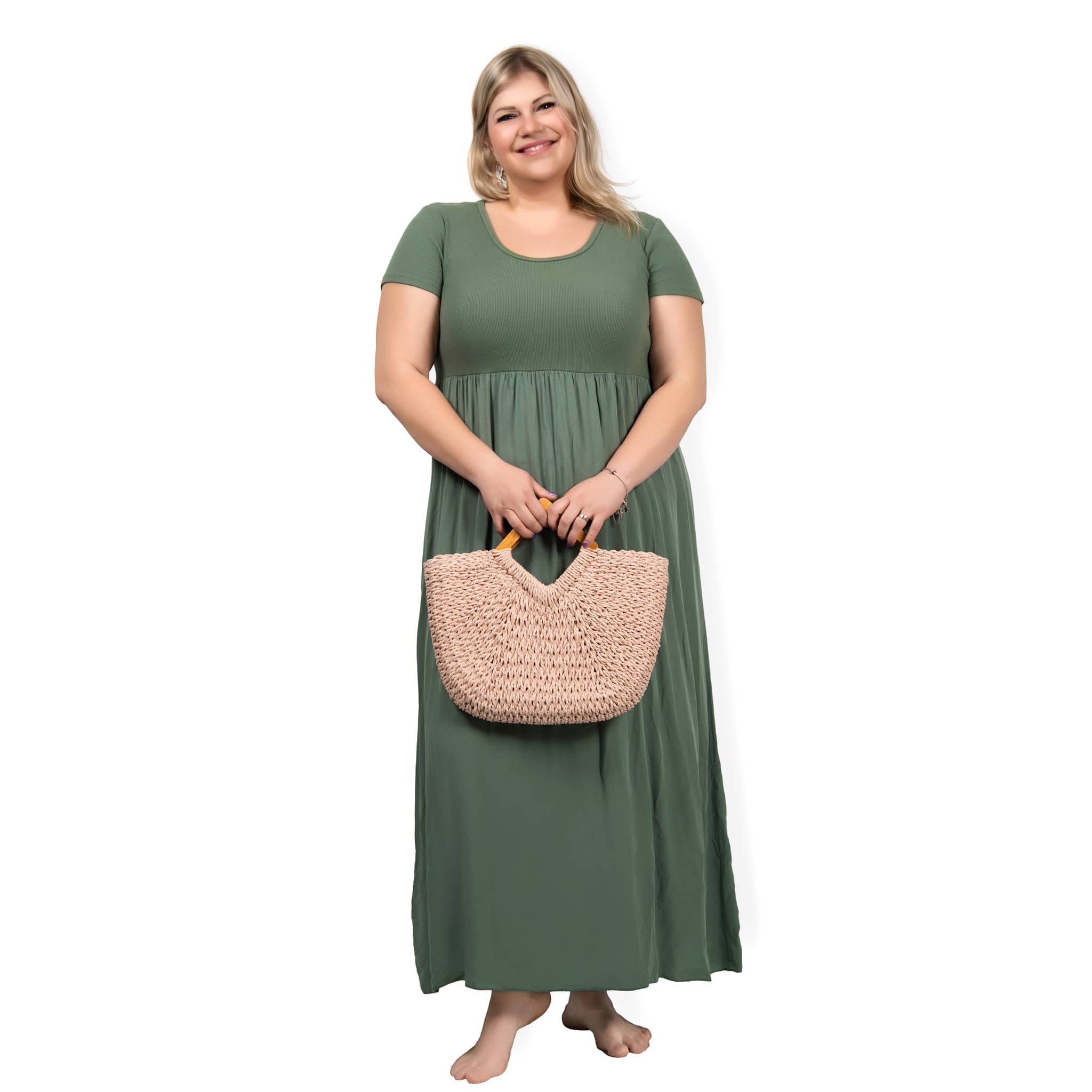 VIVIANA - dlouhé šaty - khaki, menší a větší velikost
