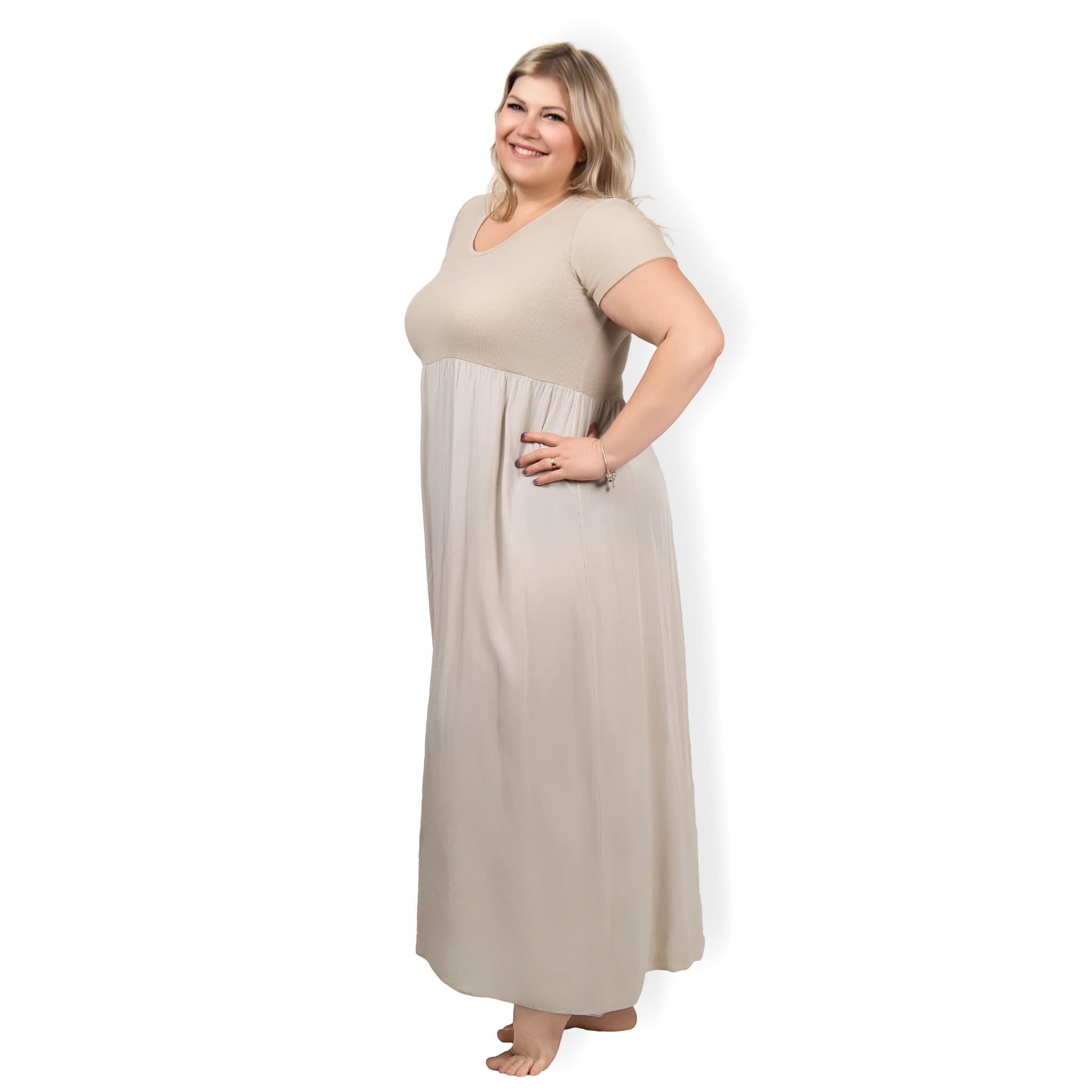 VIVIANA - dlouhé šaty - béžová, velikost S-XL
