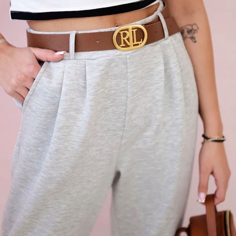 SOPHIA - stylové kalhoty s páskem, šedá, velikost sedne od S do L