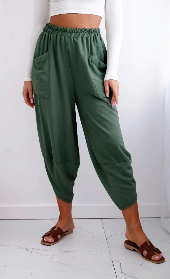 BONNIE - kalhoty se širokými nohavicemi a kapsami - khaki