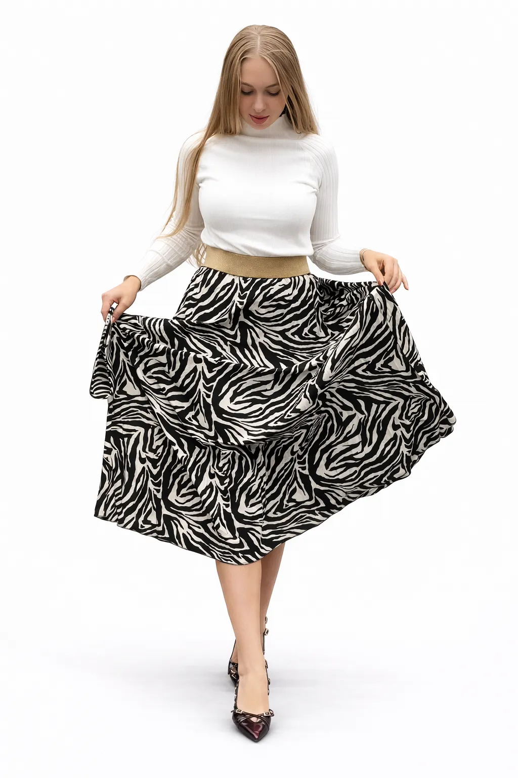KAYA - dlouhá sukně zebra, velikost sedne od S do XL