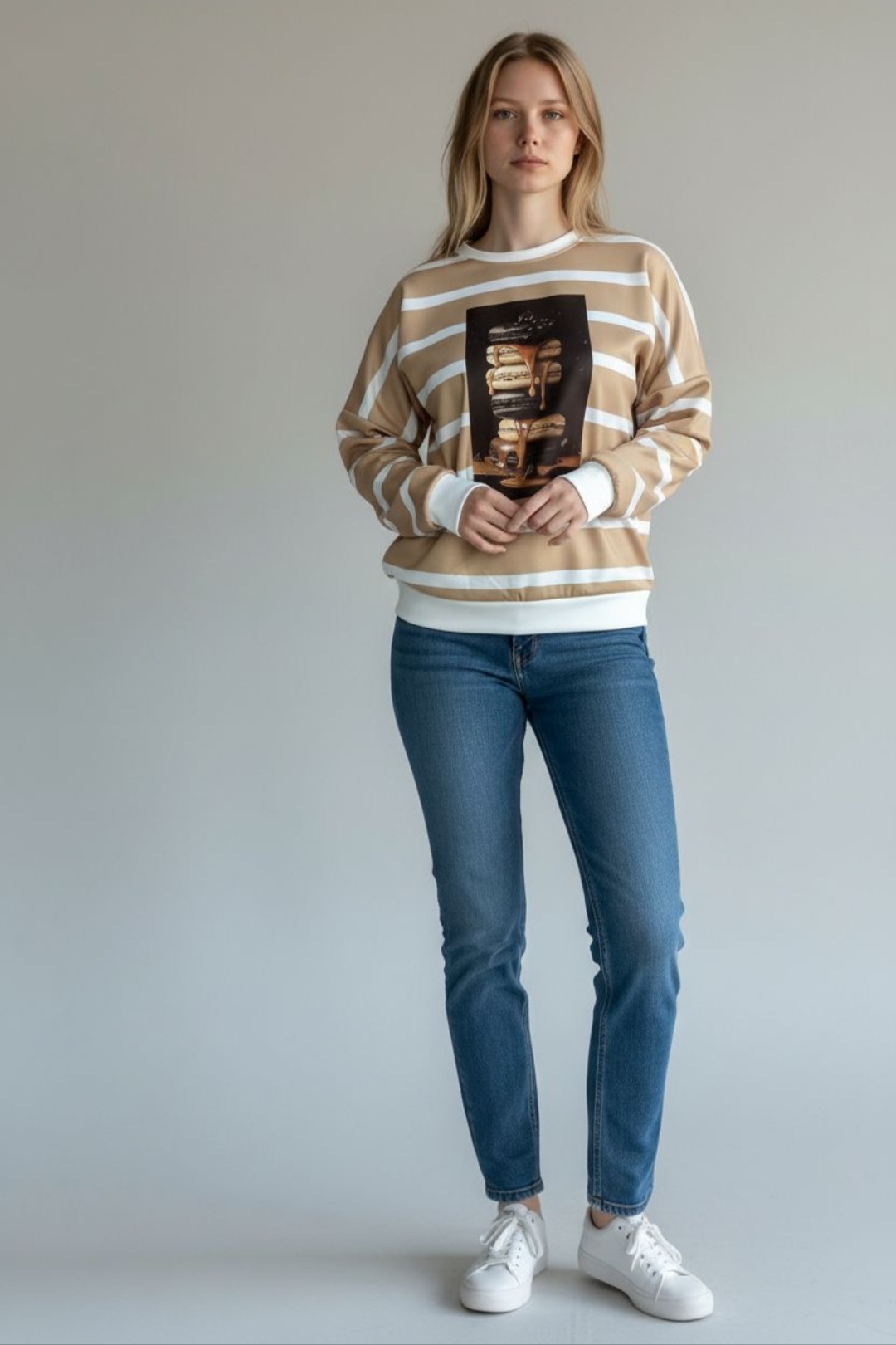 SWEETY - mikina s potiskem, kapučíno - velikost sedne od M do XL