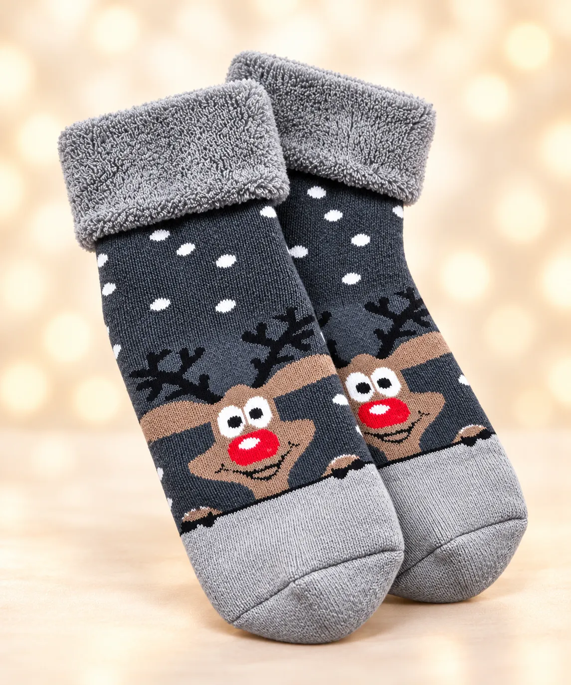 XMAS GIFT – vánoční ponožky v dárkové kouli Sobík šedý
