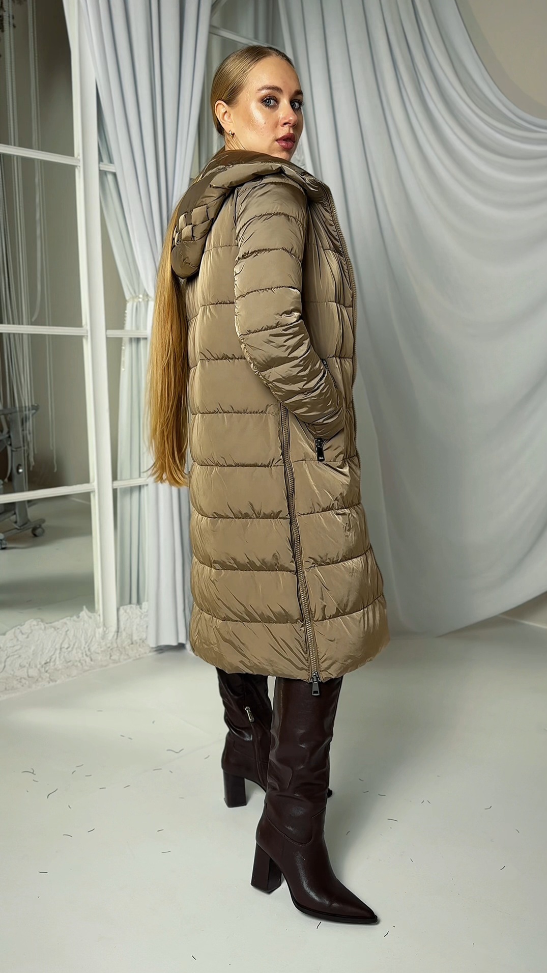 LUXURY - dlouhá bunda - champagne, velikost S/M