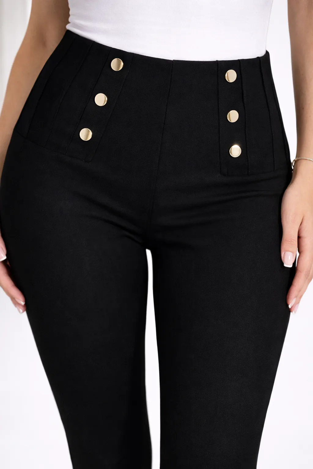 LUCIA - pružné kalhoty se stříbrnými knoflíky - NEZATEPLENÉ - velikost S