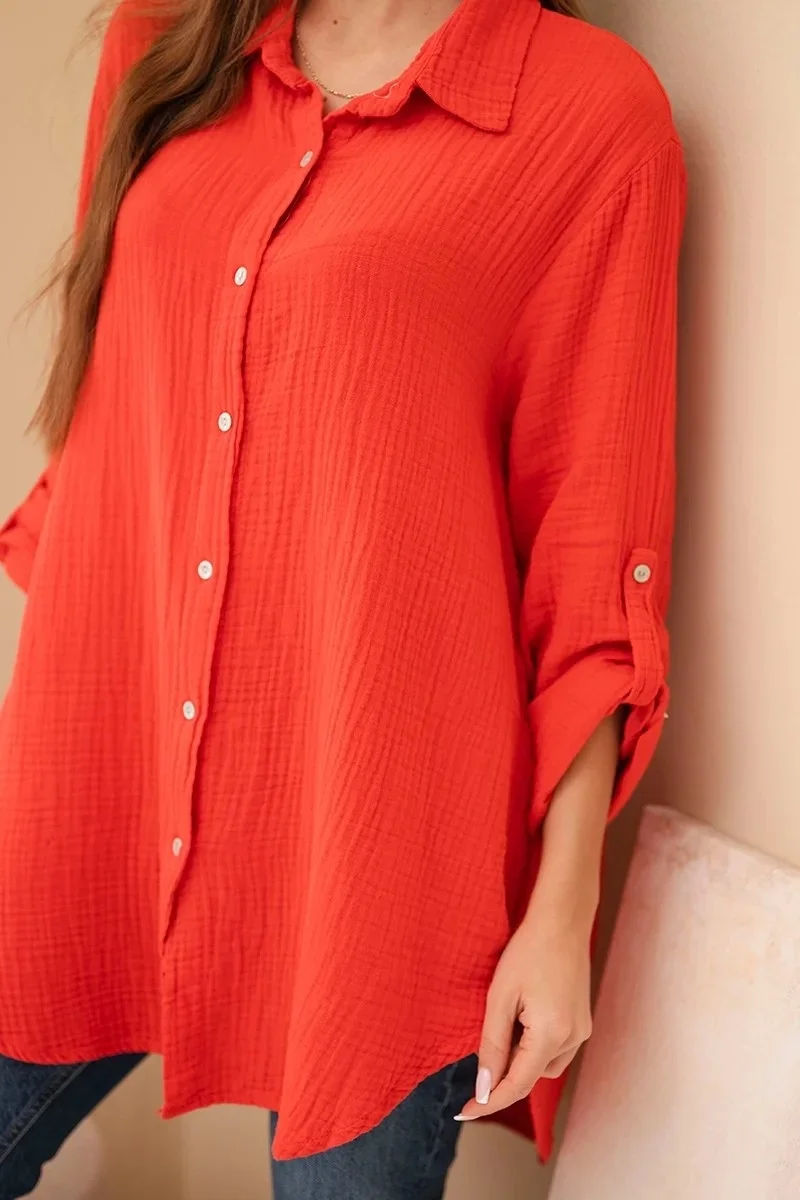 BRISA - PLUS SIZE mušelínová košile - papája, sedne do velikosti 50