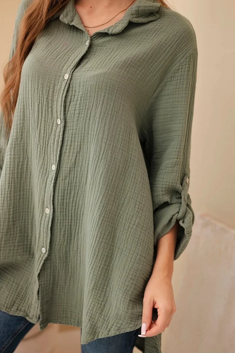 BRISA - PLUS SIZE mušelínová košile - olivová, sedne do velikosti 50
