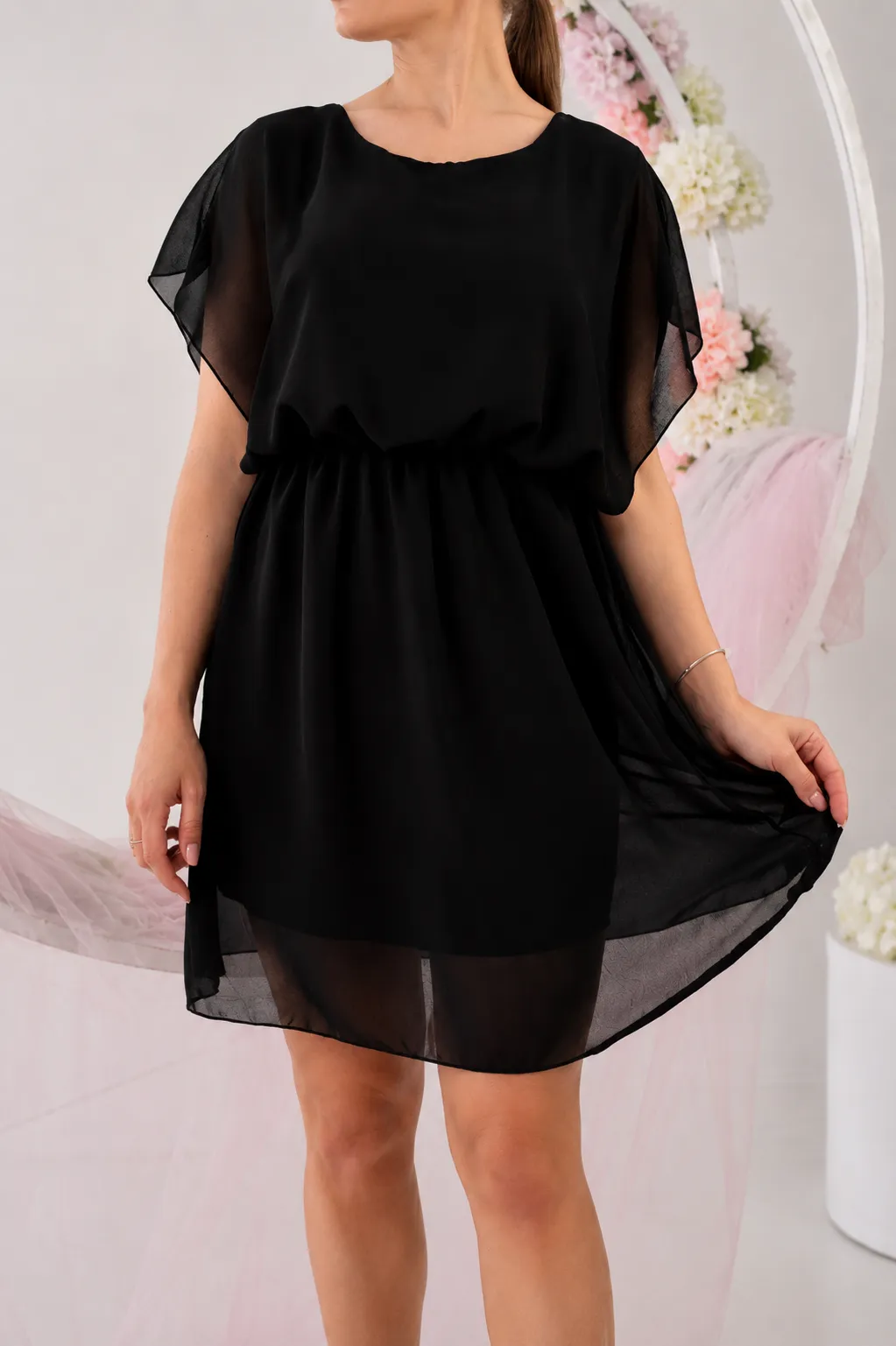 PRETTY - šifónové šaty - černá třešeň, velikost sedne od S do XL