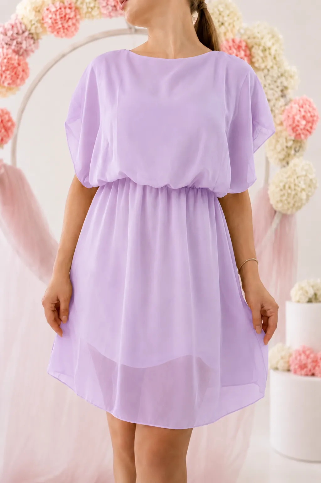 PRETTY - šifónové šaty - levandulová, velikost sedne od S do XL