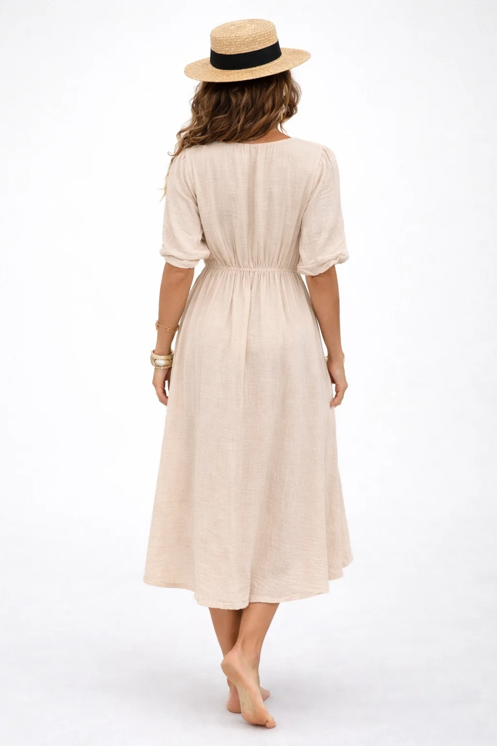 IBIZA - mušelínové šaty - mandlová, velikost sedne od S do XL