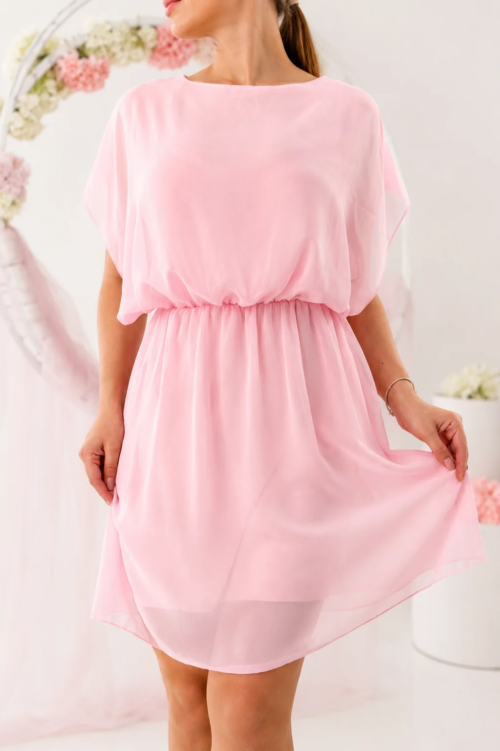 PRETTY - šifónové šaty - pivoňková, velikost sedne od S do XL