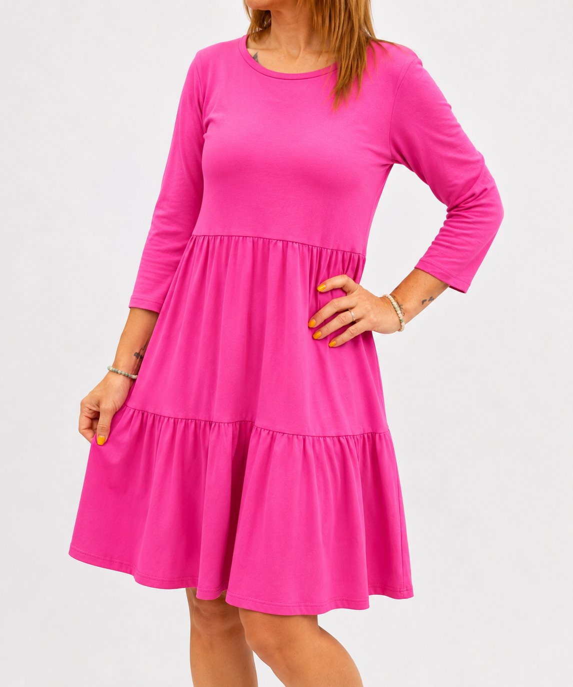 JULIANA - šaty s 3/4 rukávem - magenta, sedne od velikosti S do L