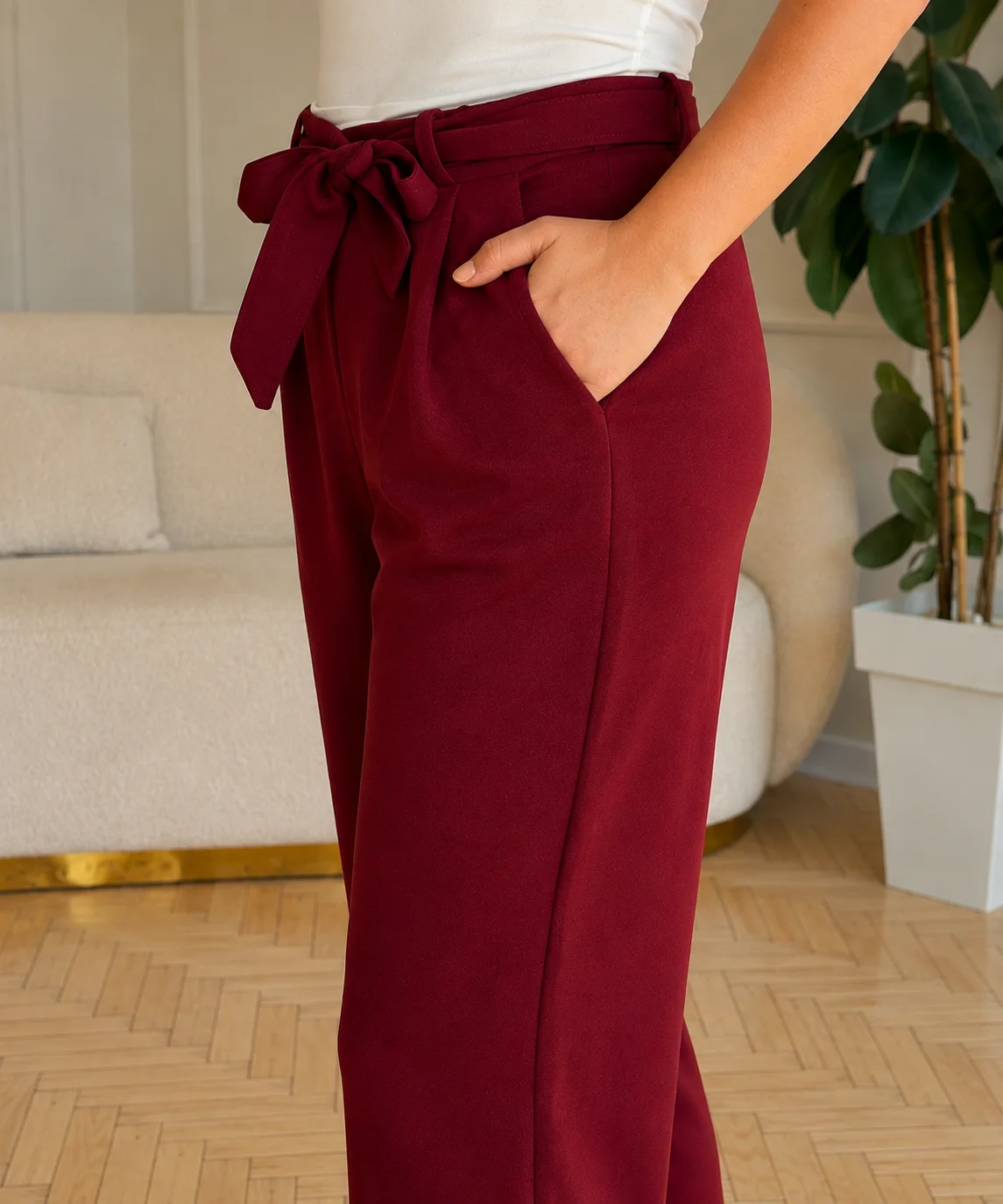 AMELIA - kalhoty s páskem - burgundy, sedne od S do L