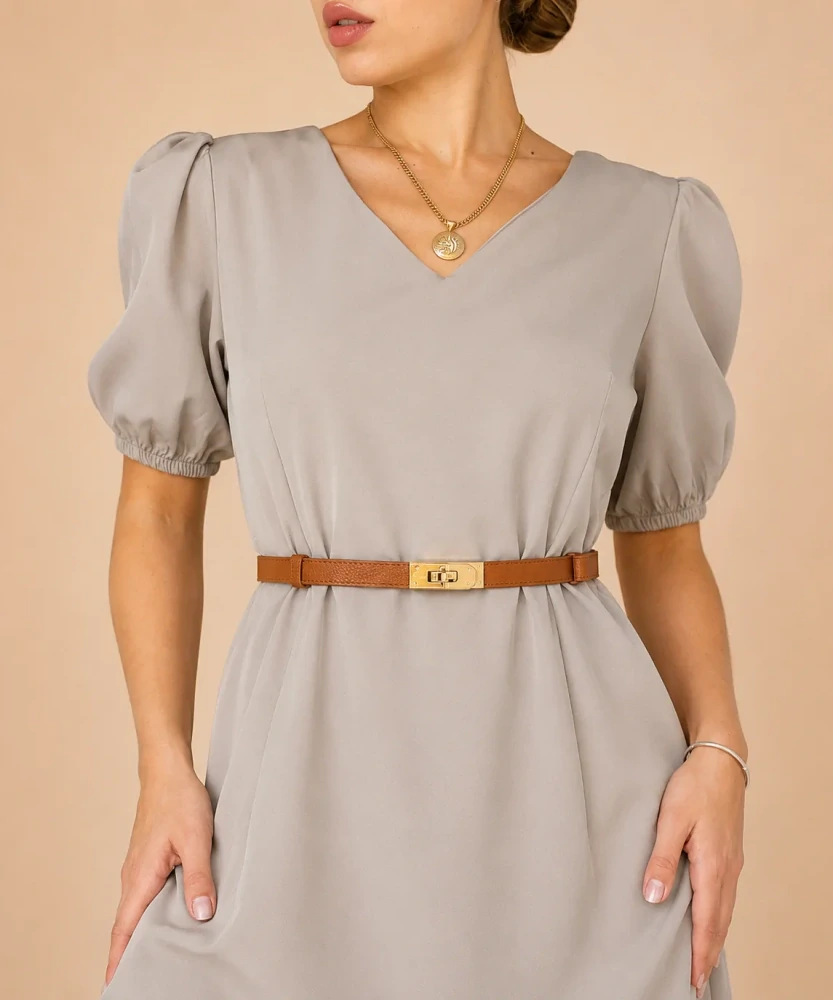 LIVIA - kožený pásek se zlatou sponou - karamel, UNI velikost (68-120 cm)