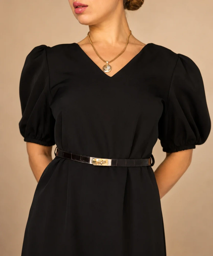 LIVIA CROCO - kožený pásek se zlatou sponou - černá, UNI velikost (56-96 cm)