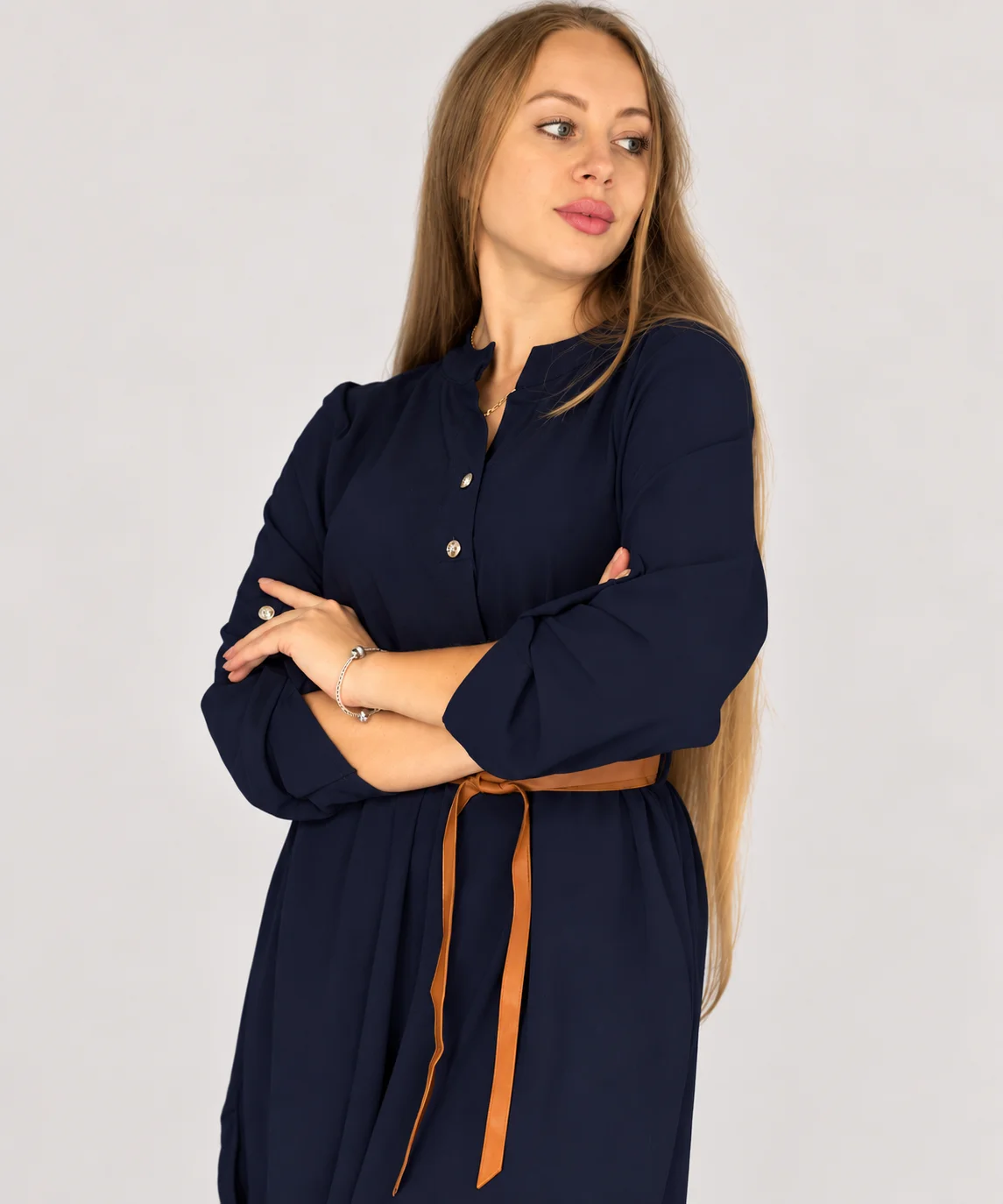 TREND - košilová tunika s páskem - tmavě modrá