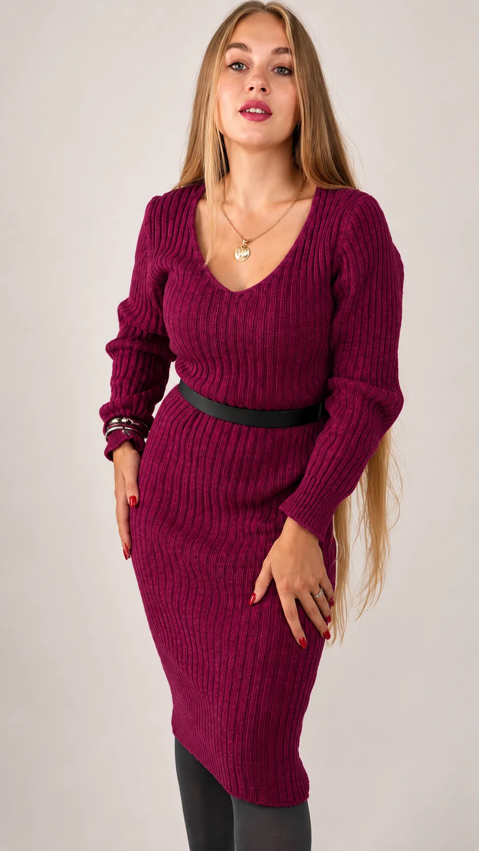 Svetrové šaty Nina - purpurová, sedne od velikosti XS do L