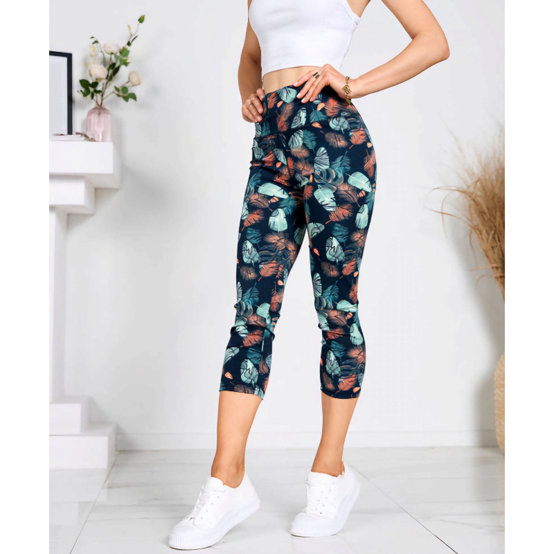 3/4 legíny Monstera - zelená, velikosti od S-XXL