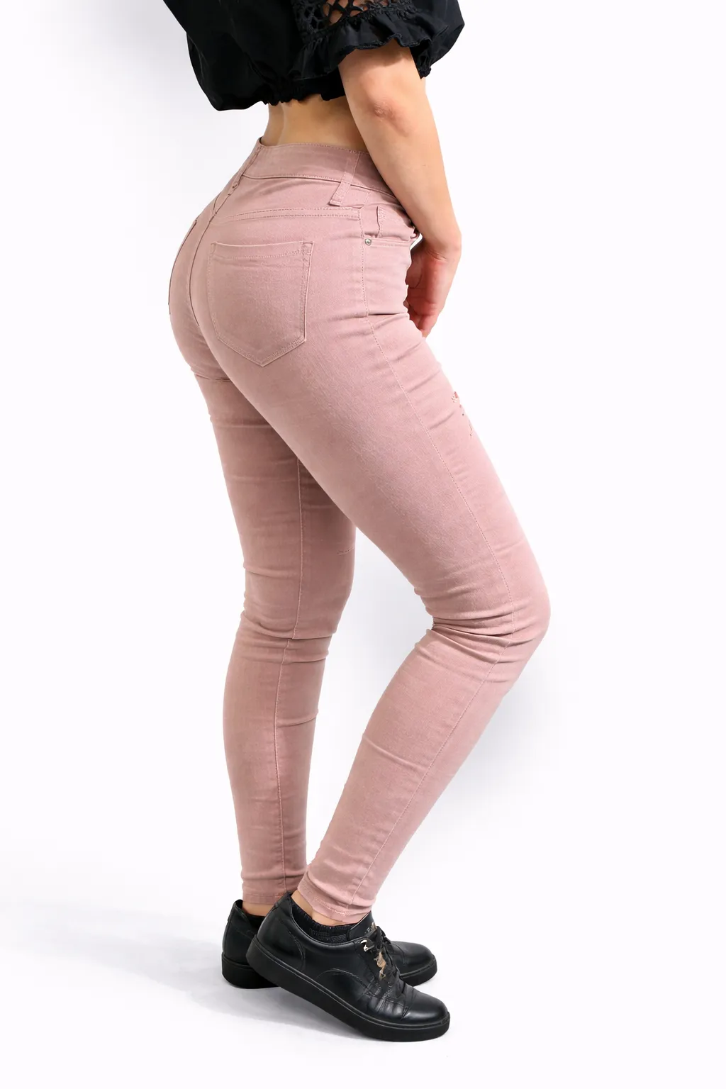 KLAUDIE - trhané džegíny - pudrová, velikosti S-XL