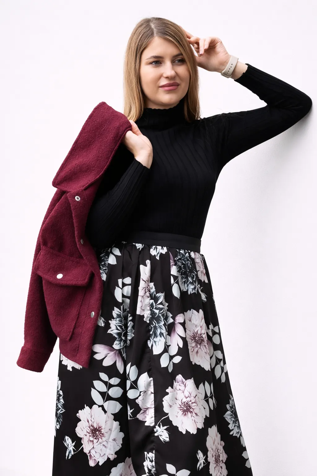 Bloom - dlouhá sukně s květy - černá, sedne od velikosti XS do XL