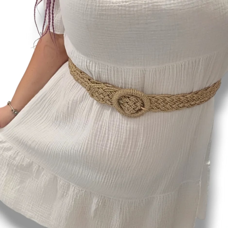 PLUS SIZE pružný přírodní pásek - zlatý