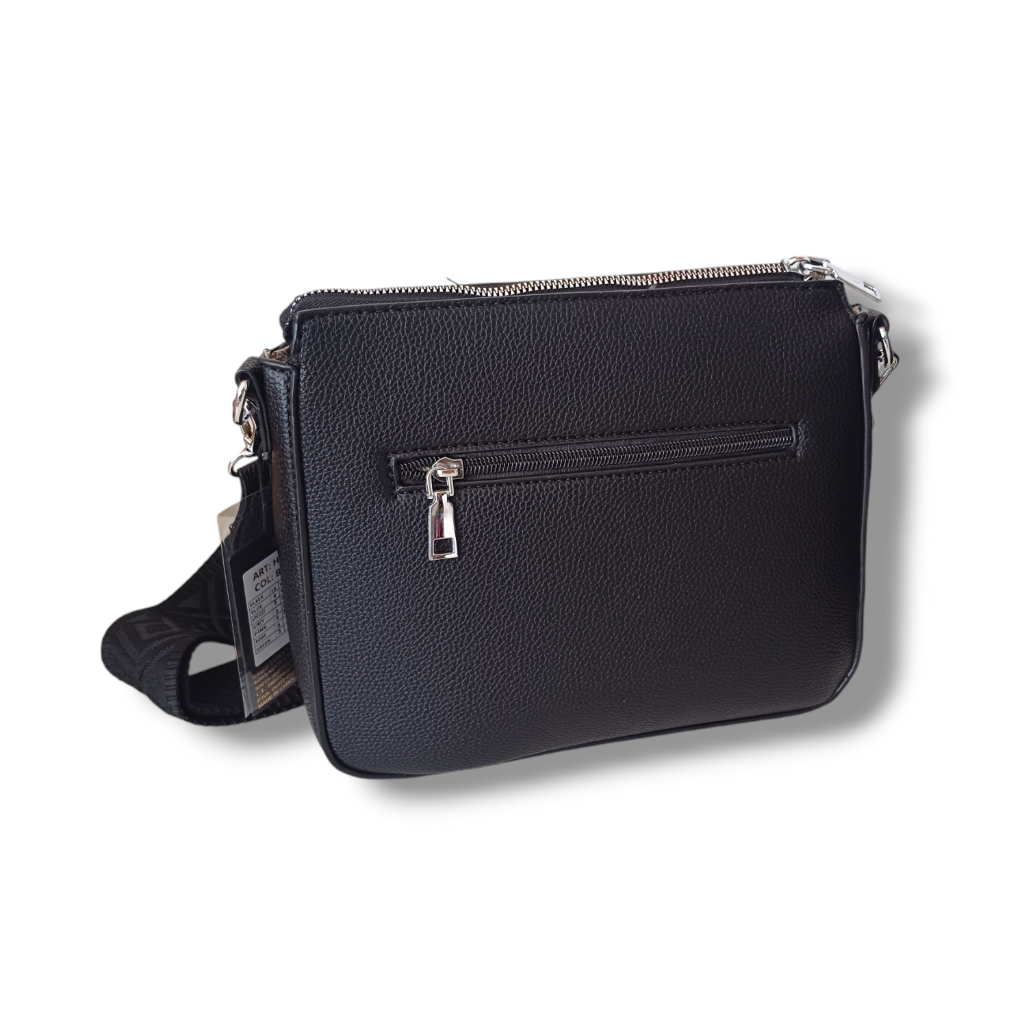 Ericka - černá crossbody kabelka - černý popruh se vzorem