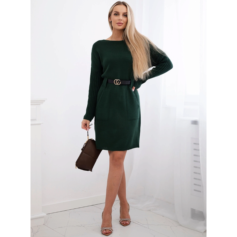Seraphina - svetrové šaty s páskem - dark green, sedne do L