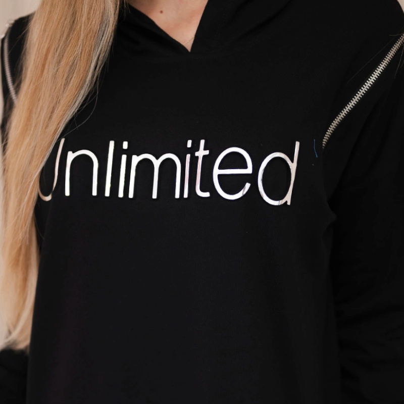 Unlimited - mikinové šaty s nápisem - černá, sedne do L