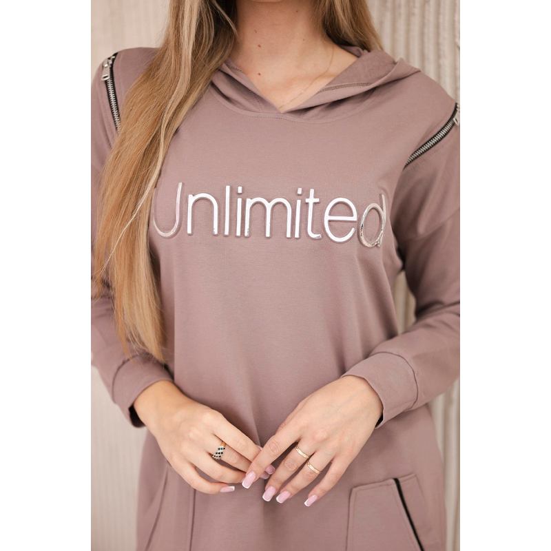 Unlimited - mikinové šaty s nápisem - mocca, sedne do L