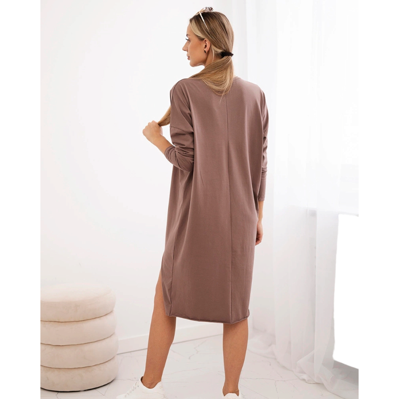 Tessa - oversize mikinové šaty s rozparkem - mocca, sedne do L